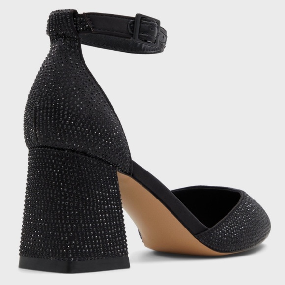 Spring Rhienstone Black Block Heels - Picture 2 of 8